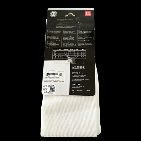 NWT Under Armour Adult Medium UA Over The Calf Soccer Socks White Performance - Picture 2 of 3